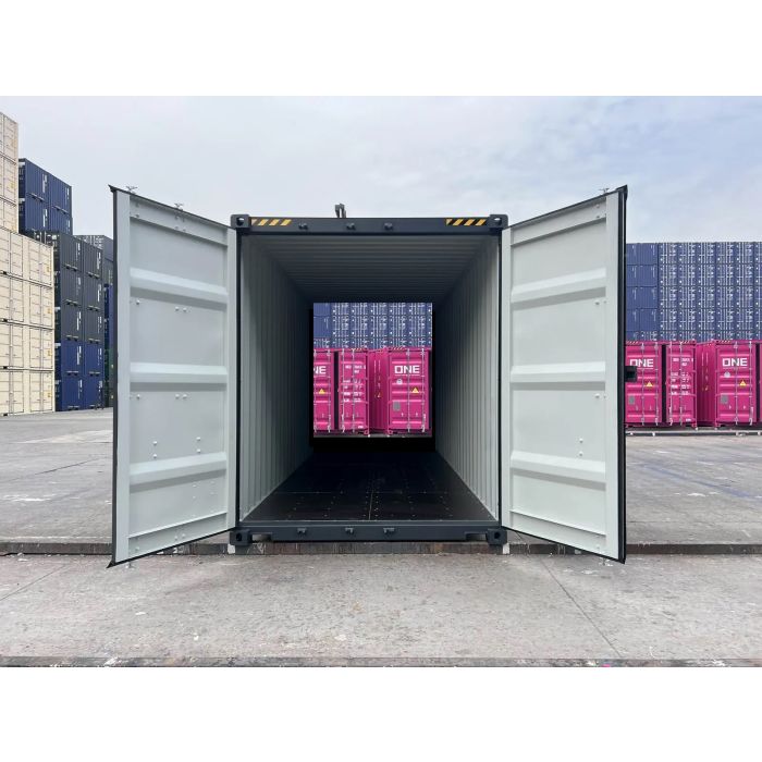 40' Single Trip (New), High Cube with Double Doors, Dark Gray in Color with Forklift Pockets and Lockbox