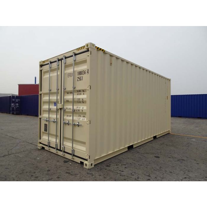 20' Single Trip (New), High Cube Container, Beige in Color with Forklift Pockets and Lockbox